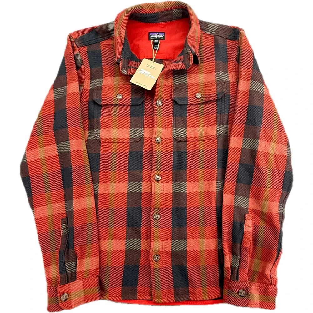 Patagonia Fjord Loft Shirt Mens S Amanita Red Plaid Organic Cotton Flannel 42440